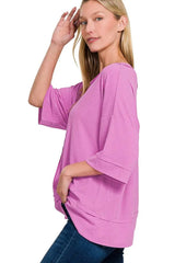 Zenana Ribbed Boat Neck 3/4 Sleeve Top - Trendsi - Flyclothing LLC