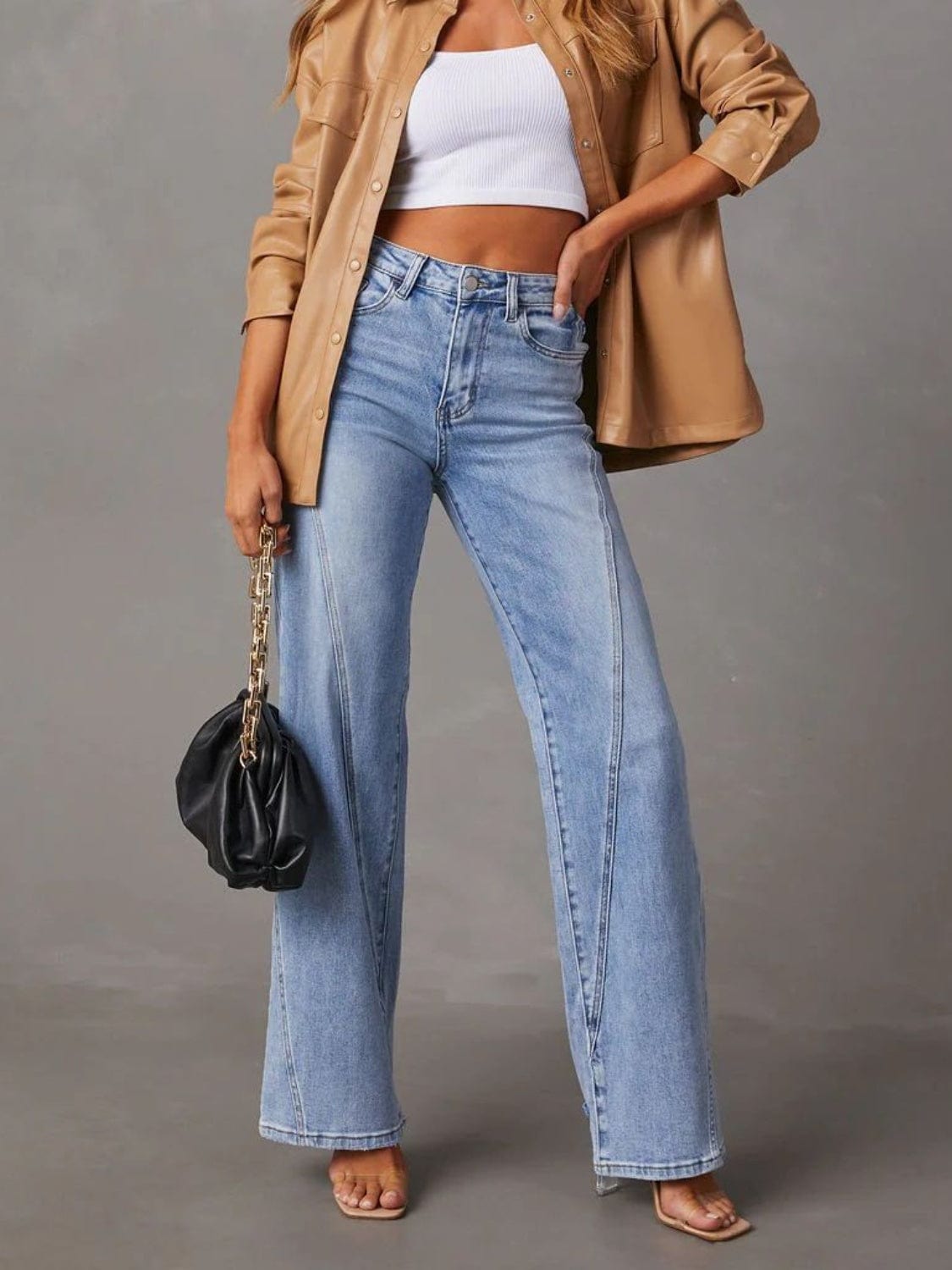 High Waist Straight Jeans with Pockets - Trendsi
