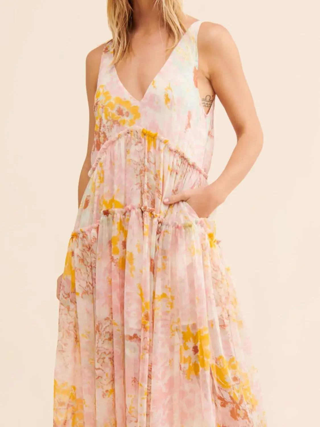 Printed V-Neck Sleeveless Dress - Trendsi - Flyclothing LLC