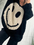 Smiling Face V-Neck Long Sleeve Sweater - Trendsi