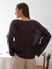 Round Neck Long Sleeve Knit Cover Up - Trendsi
