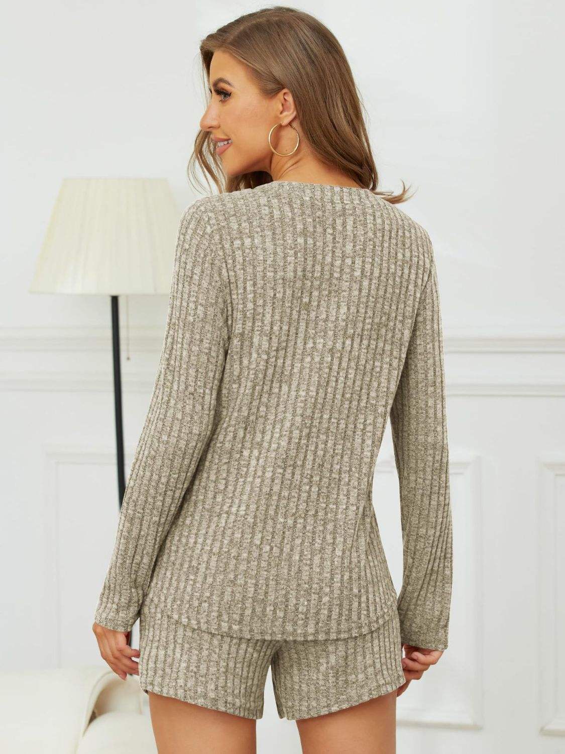 Ribbed Round Neck Top and Shorts Set - Trendsi - Flyclothing LLC
