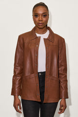Stevie CF Leather Jacket, Dark Cognac