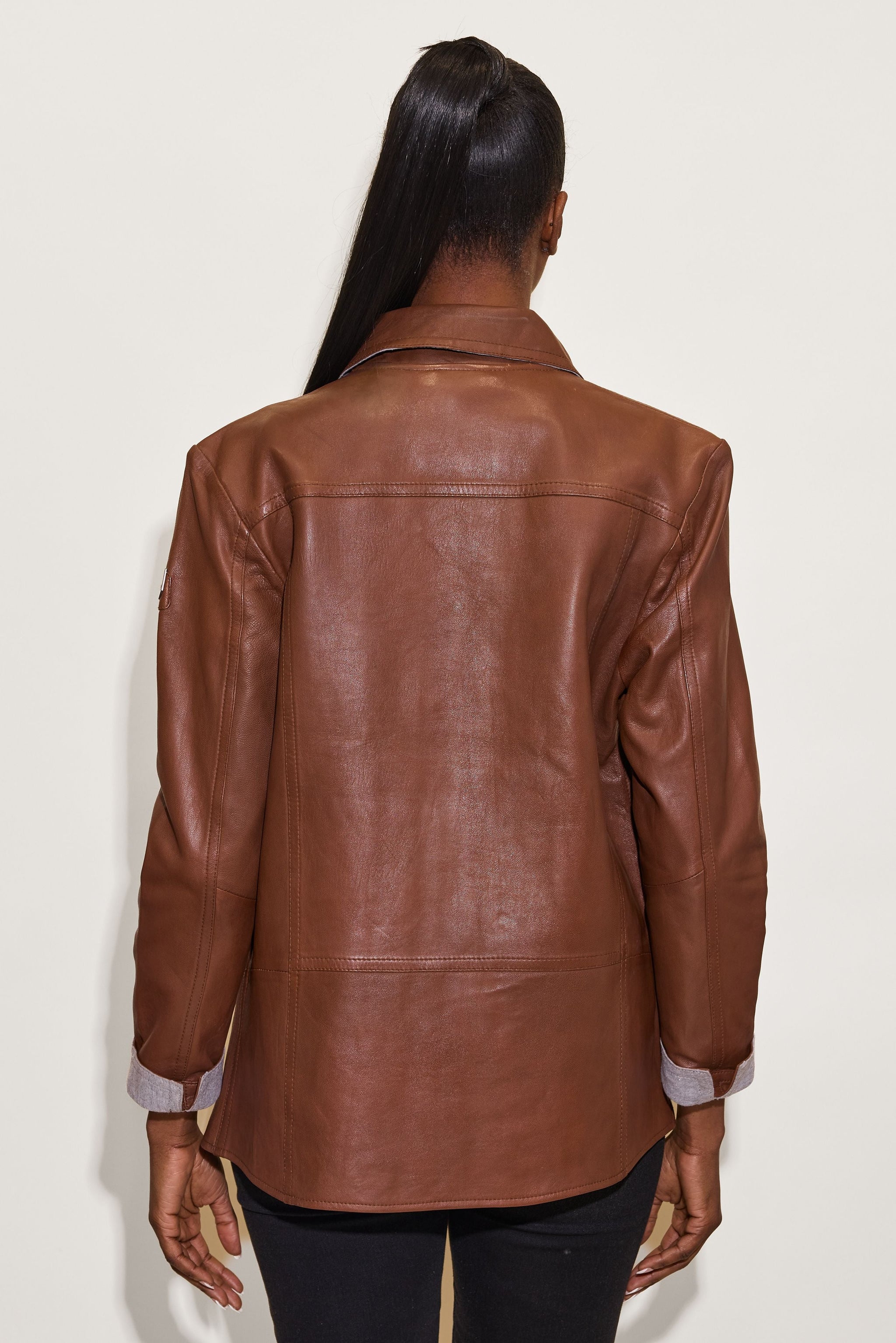 Stevie CF Leather Jacket, Dark Cognac