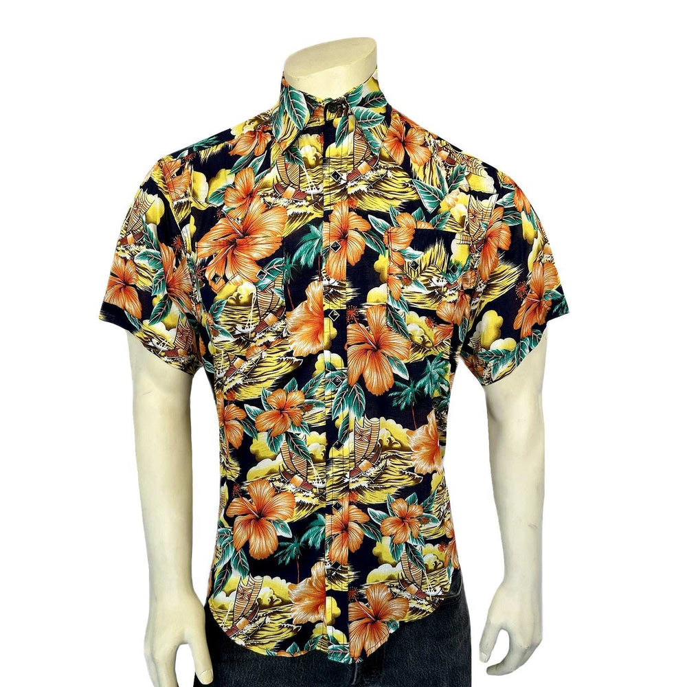 Rockmount Ranch Ware Menâs Short Sleeve Hawaiian Print Western Shirt in Orange - Rockmount Clothing - Flyclothing LLC