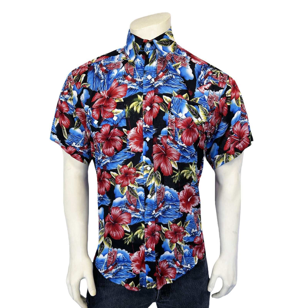Rockmount Ranch Ware Menâs Short Sleeve Hawaiian Print Western Shirt in Purple - Rockmount Clothing - Flyclothing LLC