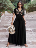 Embroidered Ruched Short Sleeve Jumpsuit - Trendsi