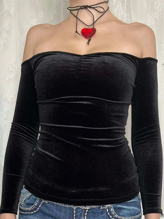 Off-Shoulder Long Sleeve Top - Trendsi - Flyclothing LLC