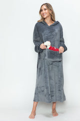 Double Take Full Size Pocketed Hooded Midi Lounge Dress - Trendsi