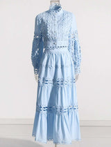 Lace Button Up Long Sleeve Top and Skirt Set - Trendsi - Flyclothing LLC