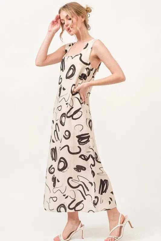 And The Why Square Neck Abstract Printed Maxi Dress - Trendsi - Flyclothing LLC
