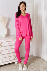 Basic Bae Full Size V-Neck Soft Rayon Long Sleeve Top and Pants Lounge Set - ShopBasicbae - Flyclothing LLC