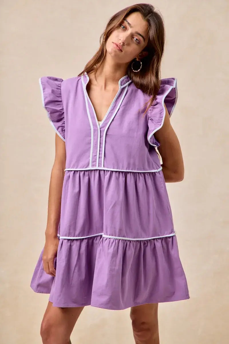 BiBi Gameday Theme Contrast Binding Ruffled Dress - Trendsi - Flyclothing LLC