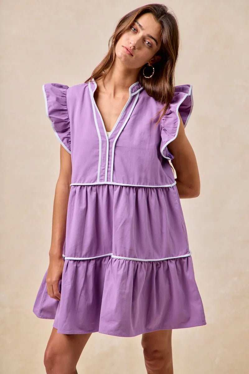 BiBi Gameday Theme Contrast Binding Ruffled Dress - Trendsi - Flyclothing LLC