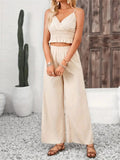 Smocked Surplice Cami and Wide Leg Pants Set - Trendsi