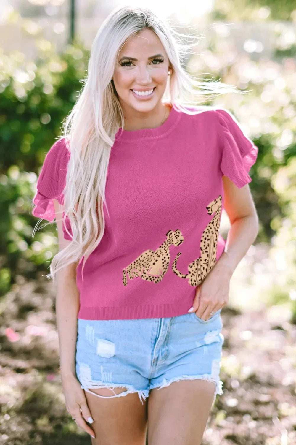 Ruffled Round Neck Cap Sleeve Sweater - Trendsi - Flyclothing LLC