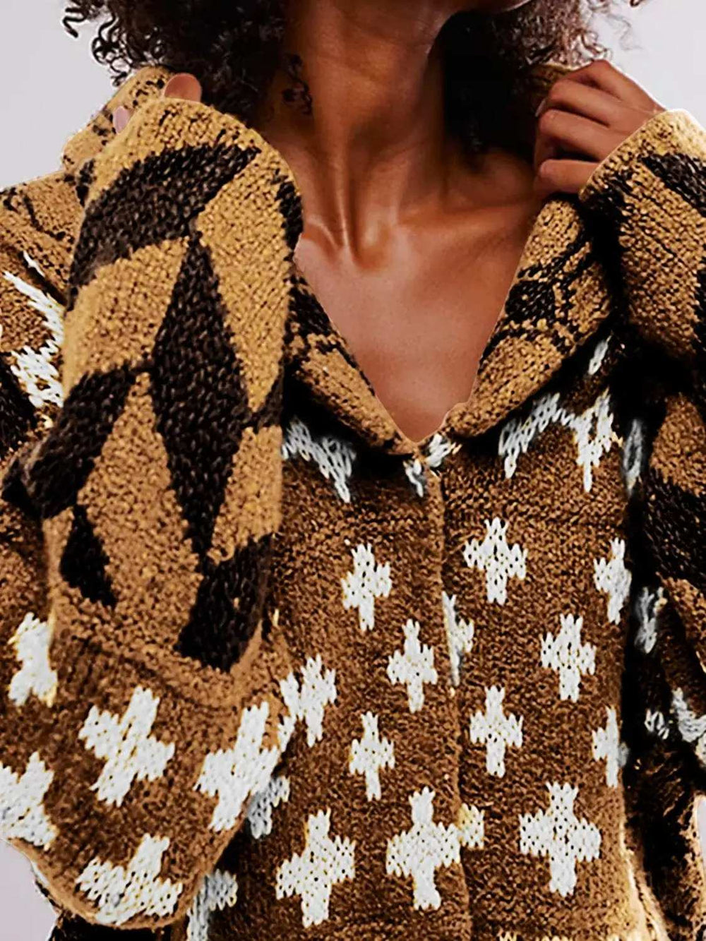 Collared Neck Long Sleeve Cardigan - Trendsi - Flyclothing LLC