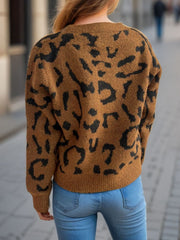 Leopard V-Neck Button Up Cardigan - Trendsi