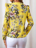 Ruffled Printed V-Neck Long Sleeve Blouse - Trendsi