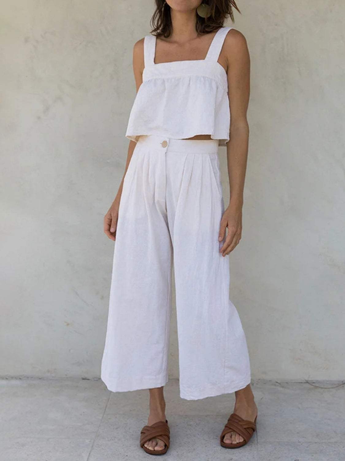 Square Neck Wide Strap Top and Pants Set - Trendsi - Flyclothing LLC