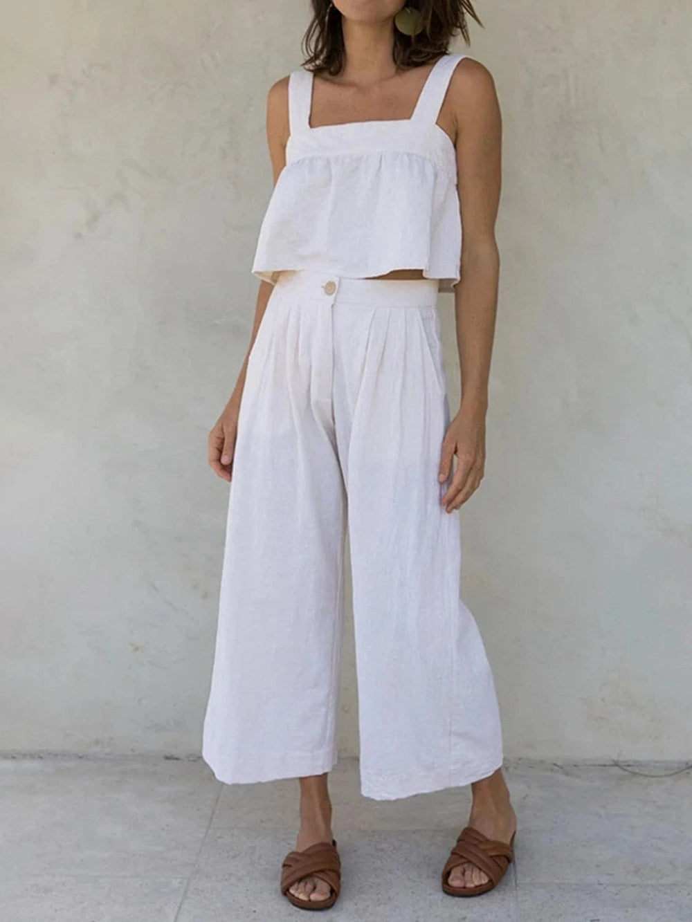 Square Neck Wide Strap Top and Pants Set - Trendsi