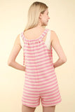 VERY J Tie Shoulder Front Pocket Striped Contrast Romper - Trendsi