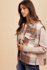 Annie Wear Faux Fur Plaid Button Up Jacket - Trendsi