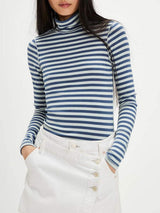 Exposed Seam Striped Turtleneck Long Sleeve T-Shirt - Trendsi - Flyclothing LLC