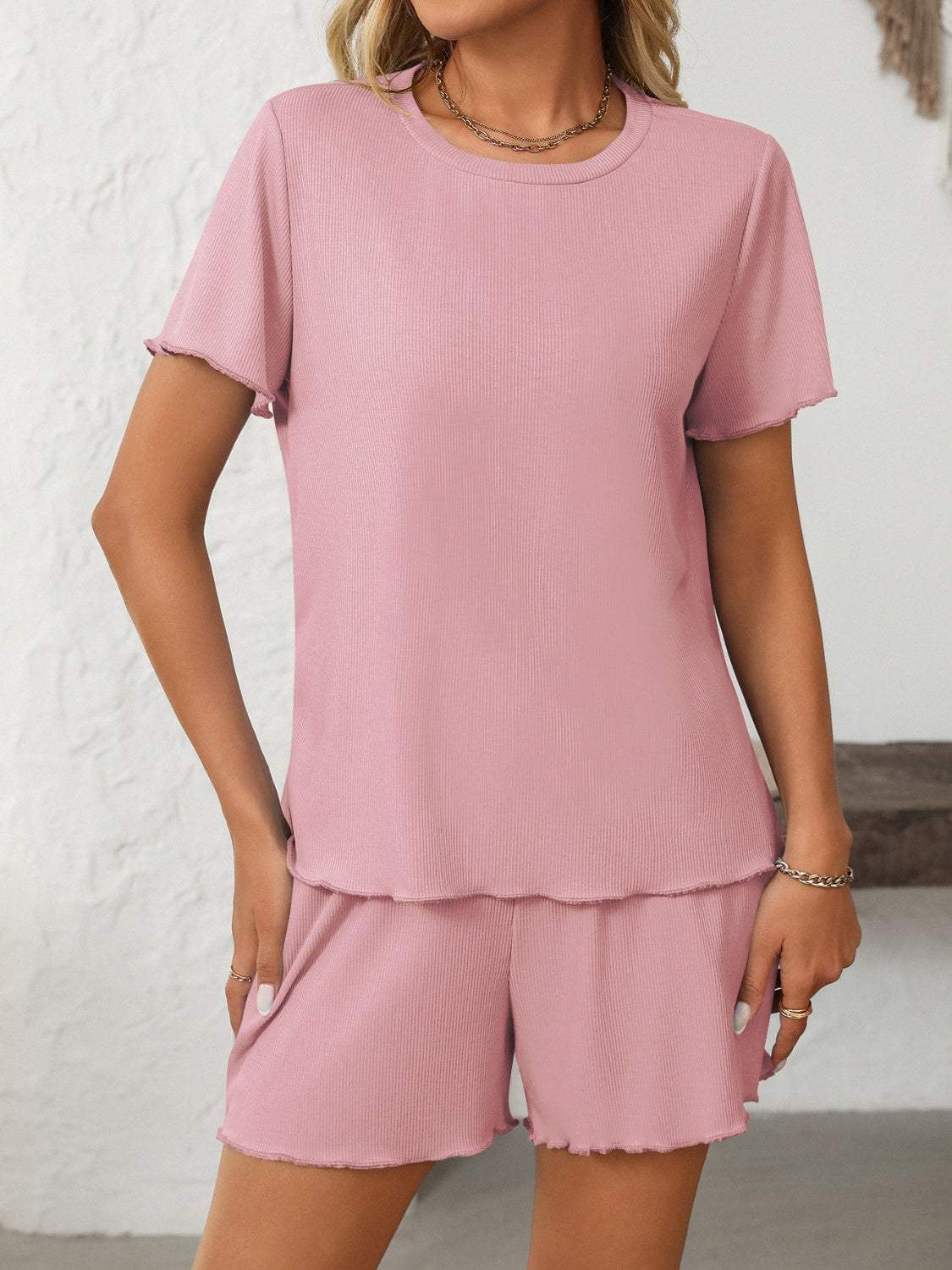 Mandy Round Neck Short Sleeve Top and Shorts Set - Trendsi - Flyclothing LLC