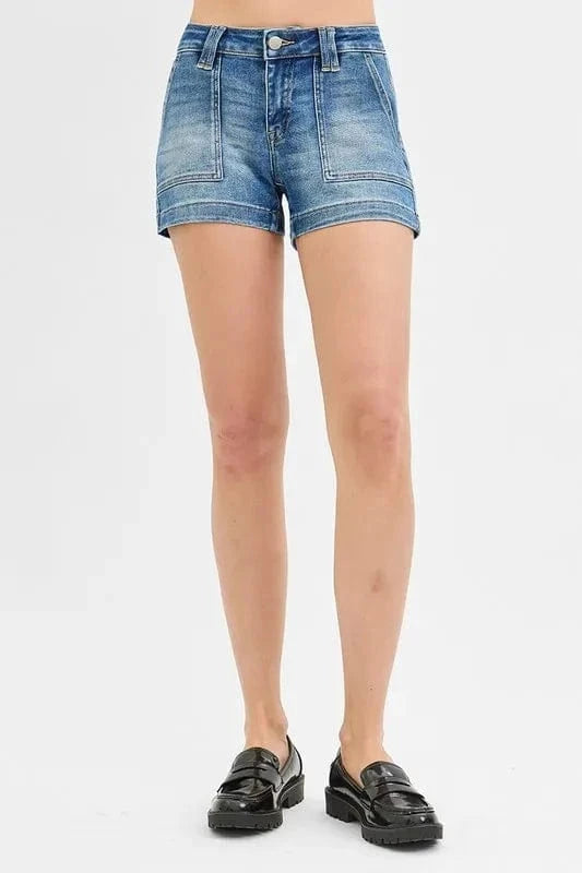 RISEN Low Rise Patched Pocket Shorts - Trendsi