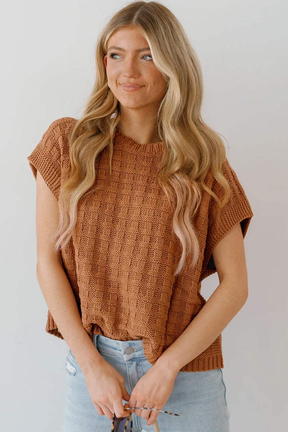 Round Neck Cap Sleeve Sweater Vest - Trendsi - Flyclothing LLC