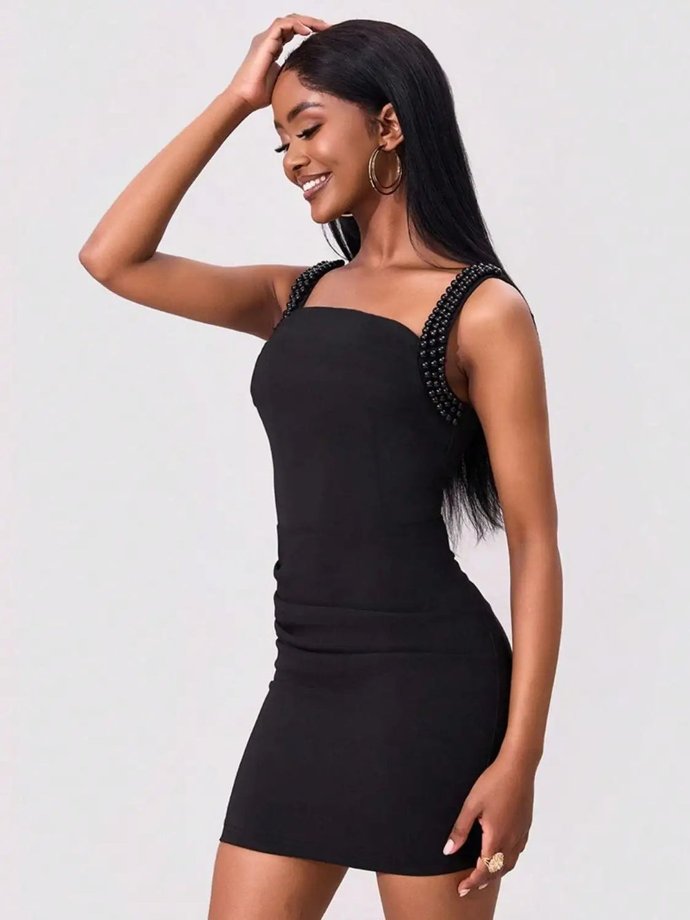 Bead Trim Wide Strap Wrap Dress - Trendsi