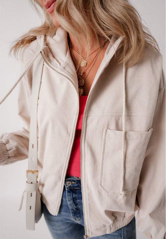Pocketed Zip Up Long Sleeve Hooded Jacket - Trendsi - Flyclothing LLC