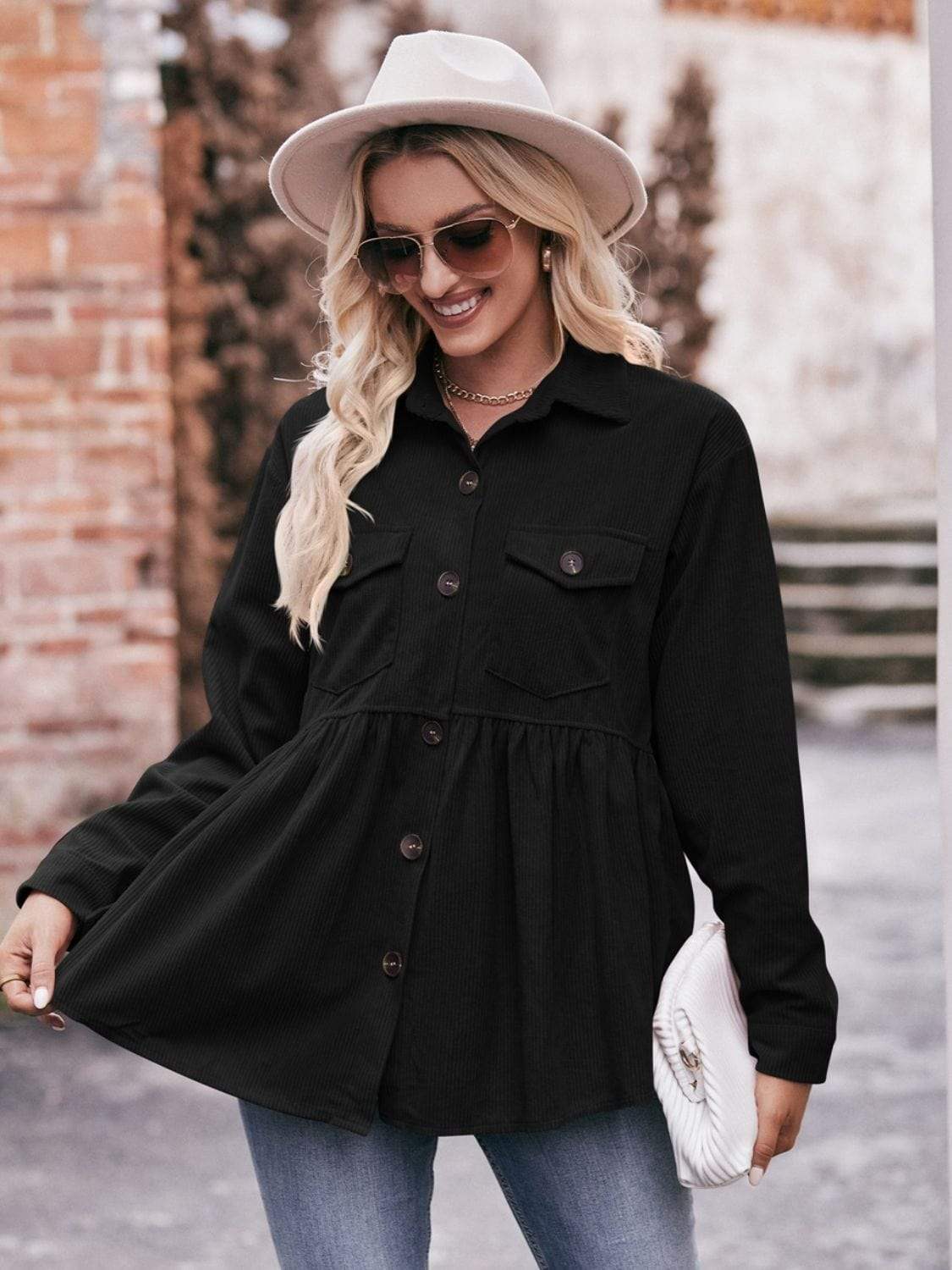 Mandy Collared Neck Long Sleeve Shirt - Trendsi - Flyclothing LLC