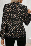 Printed Mock Neck Balloon Sleeve Blouse - Trendsi - Flyclothing LLC
