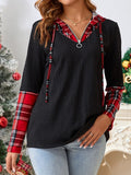 Plaid Quarter Zip Hooded T-Shirt - Trendsi