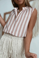 Stripe Button Down Sleeveless Shirt - Trendsi - Flyclothing LLC