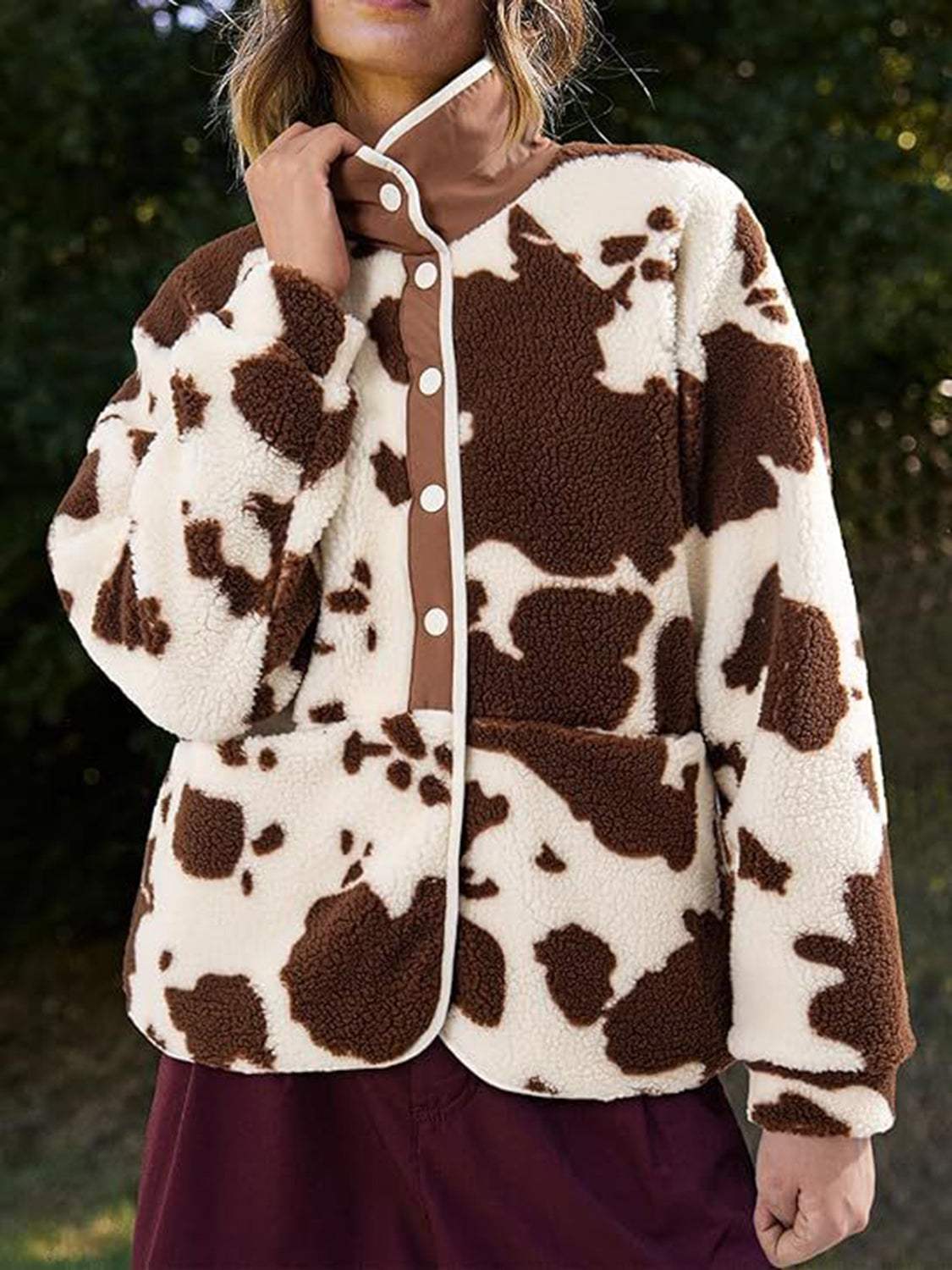 Pocketed Half Snap Sherpa Jacket - Trendsi - Flyclothing LLC