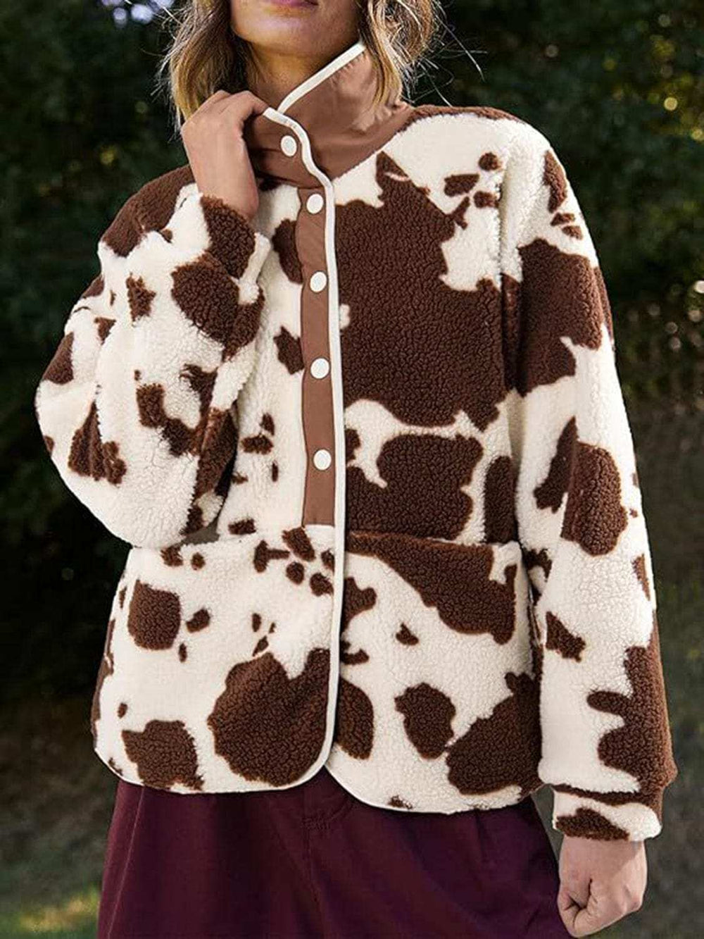 Pocketed Half Snap Sherpa Jacket - Trendsi - Flyclothing LLC