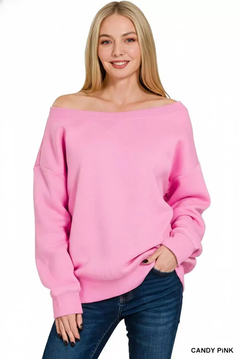 Zenana Fleece Boat Neck Sweatshirt - Trendsi - Flyclothing LLC