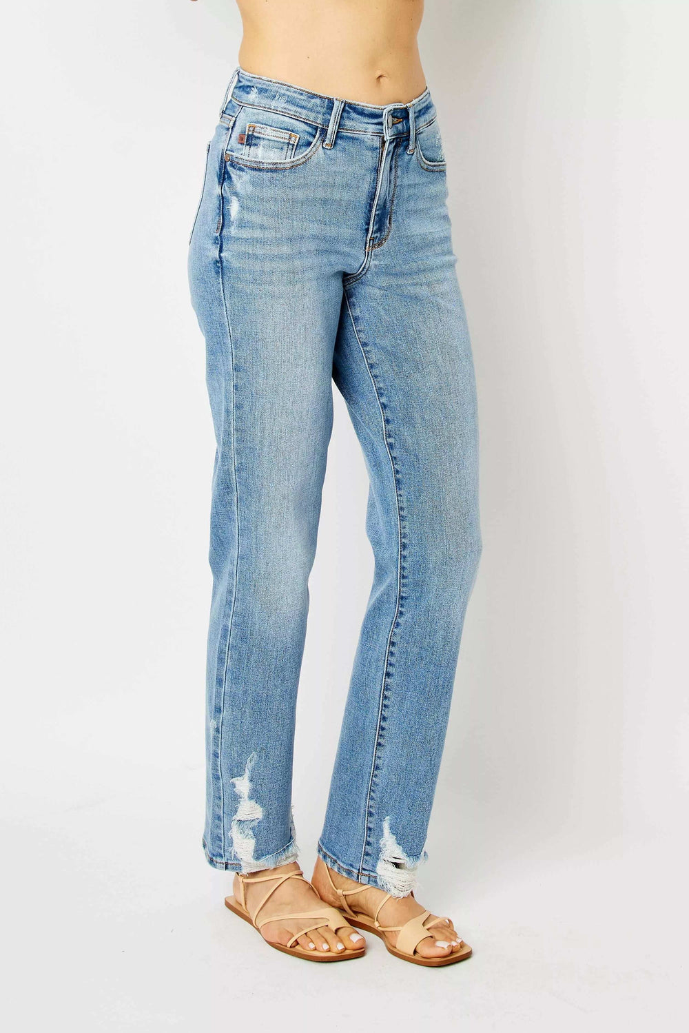 Judy Blue Full Size High Waist Straight Jeans with Heavy Destroy Plus Size - Trendsi - Flyclothing LLC