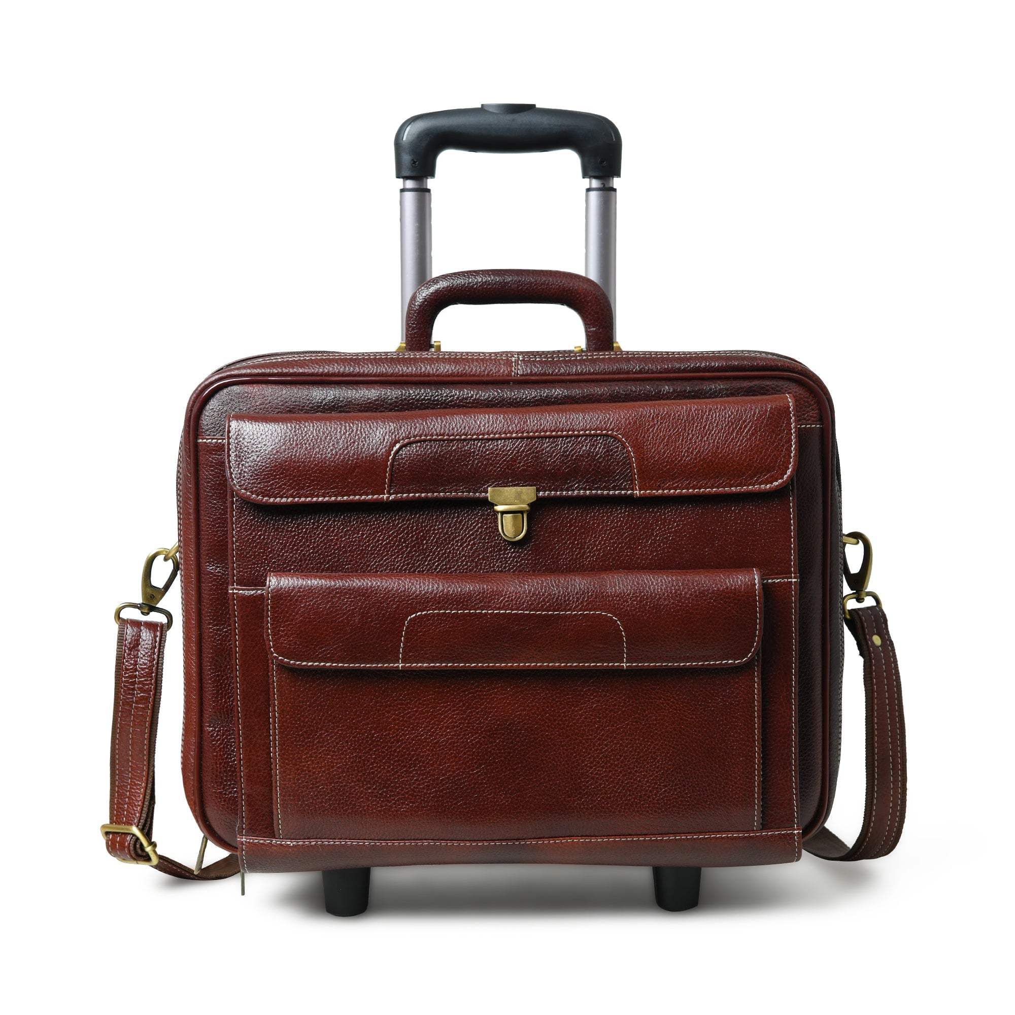 Wanderer Leather Trolly Suitcase Bag - Classy Leather Bags - Flyclothing LLC