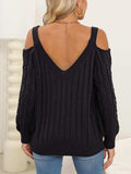 Cable-Knit V-Neck Long Sleeve Sweater - Trendsi - Flyclothing LLC