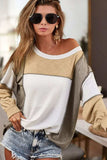 Exposed Seam Contrast Round Neck Long Sleeve Top - Trendsi - Flyclothing LLC