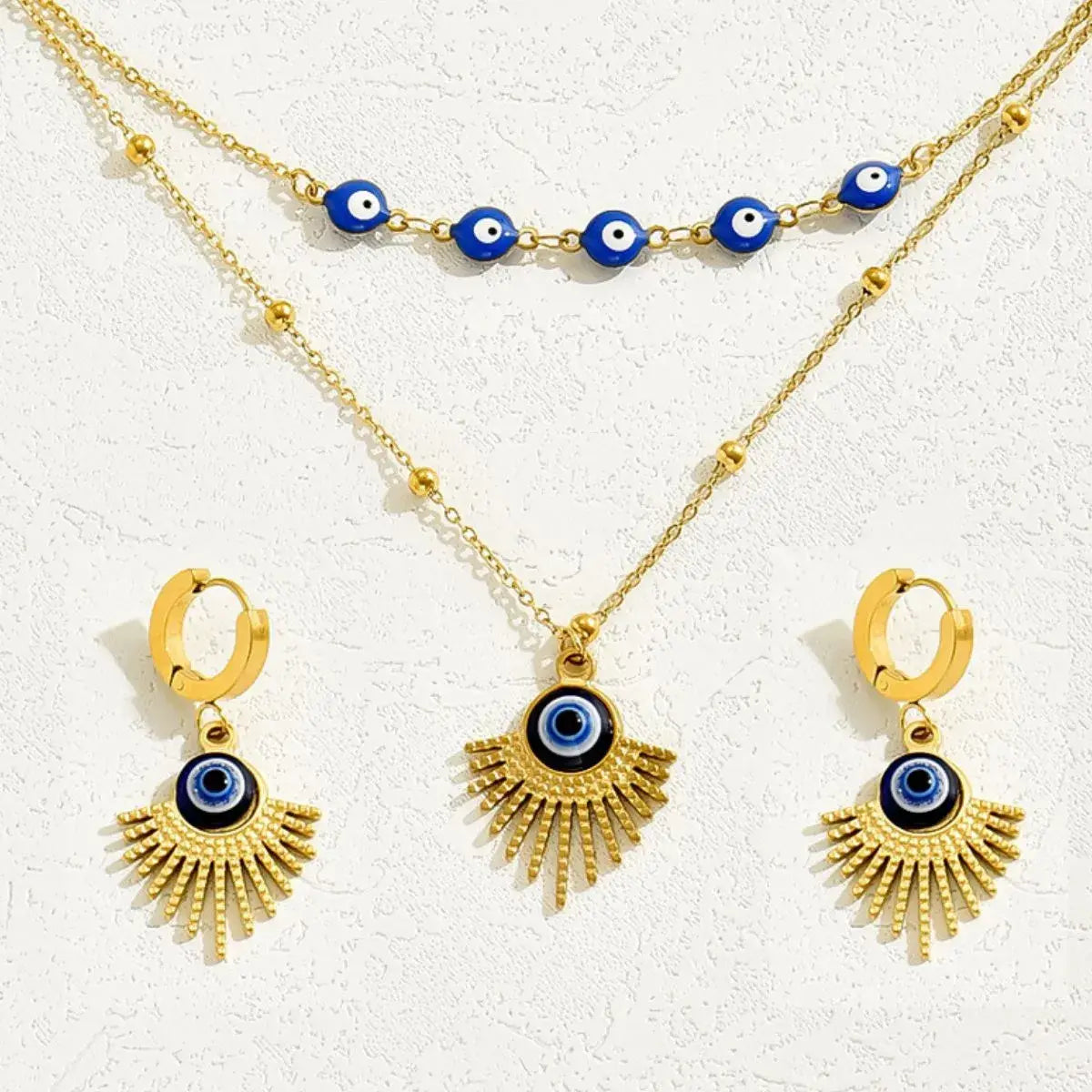 Stainless Steel Resin Necklace and Earrings Jewelry Set - Trendsi - Flyclothing LLC
