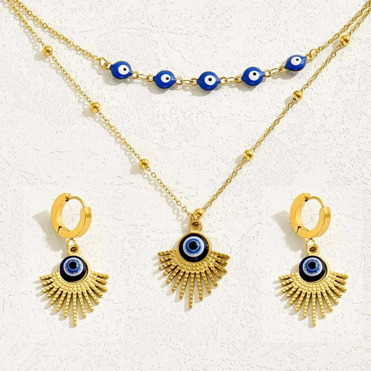 Stainless Steel Resin Necklace and Earrings Jewelry Set - Trendsi - Flyclothing LLC