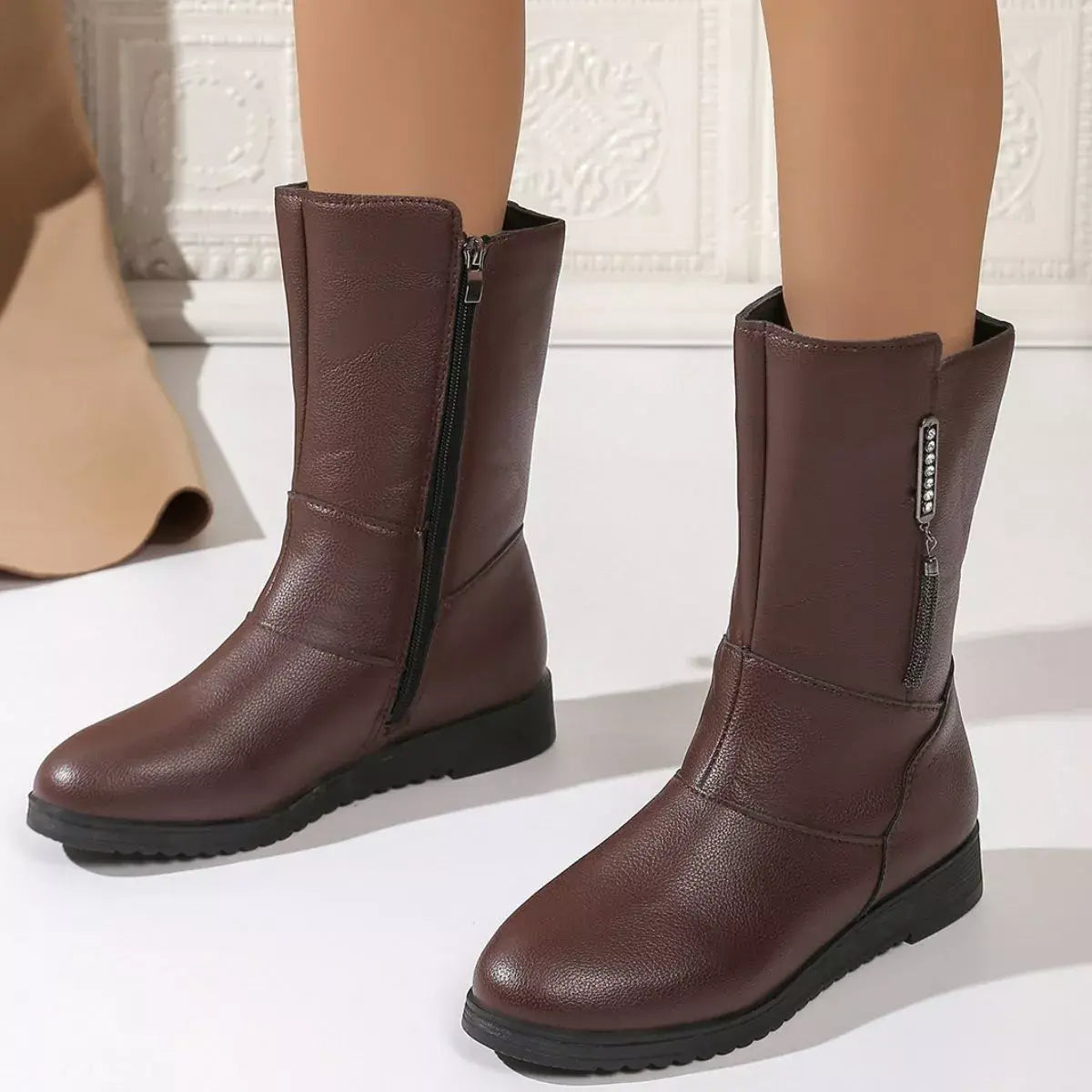 Round Toe Side Zip Boots - Trendsi - Flyclothing LLC