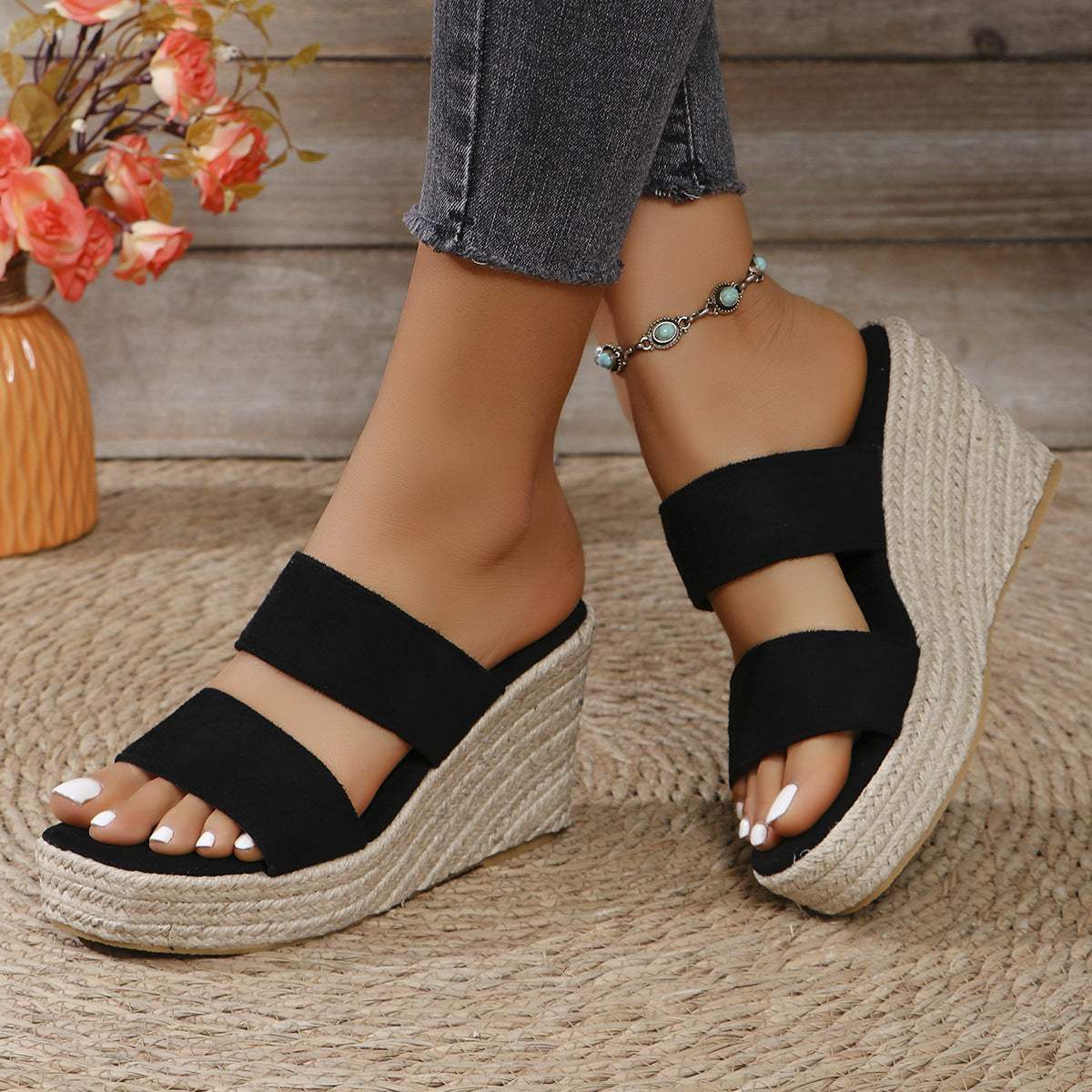 Open Toe Wedge Sandals - Trendsi - Flyclothing LLC