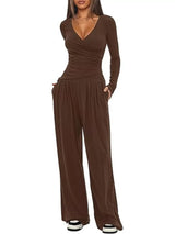 Casual Long Sleeve Top and Wide Leg Pants Set - Trendsi - Flyclothing LLC