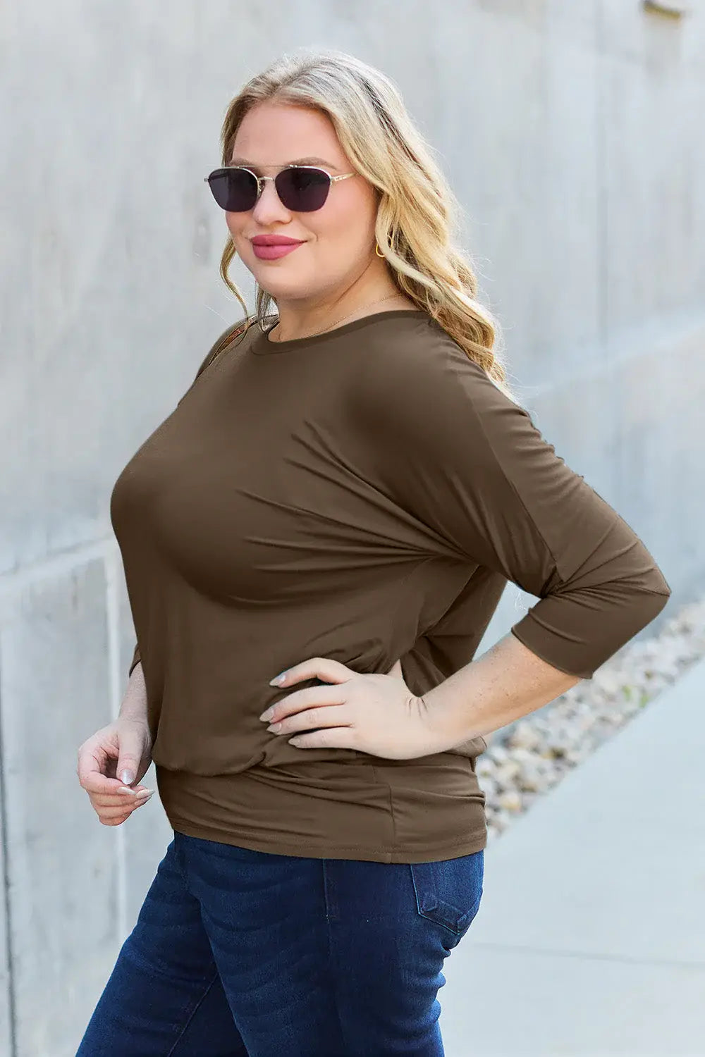 Basic Bae Full Size Round Neck Batwing Sleeve Top - ShopBasicbae - Flyclothing LLC